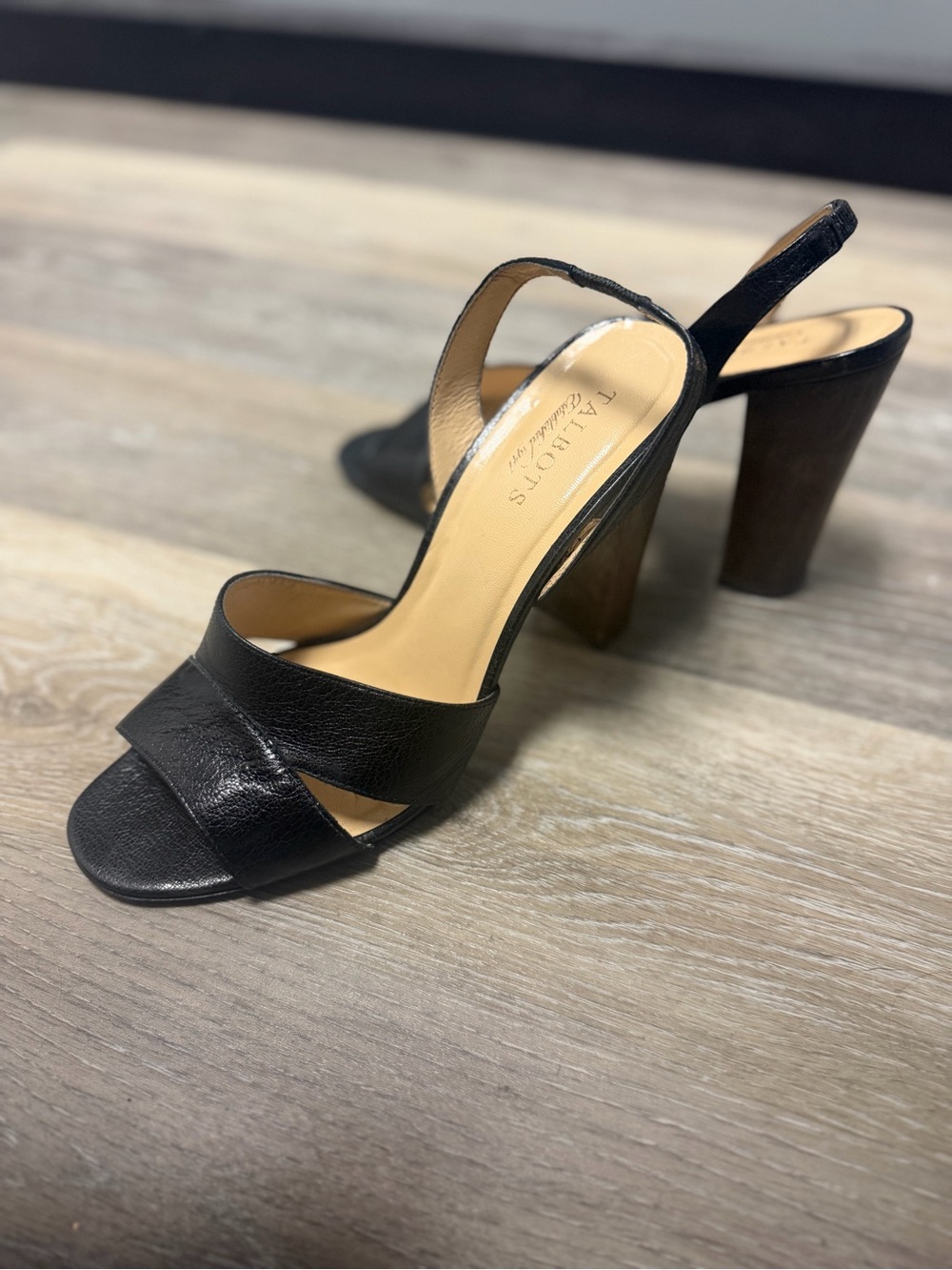 Talbots Black Leather Slingback Block Heel Sandals size 10